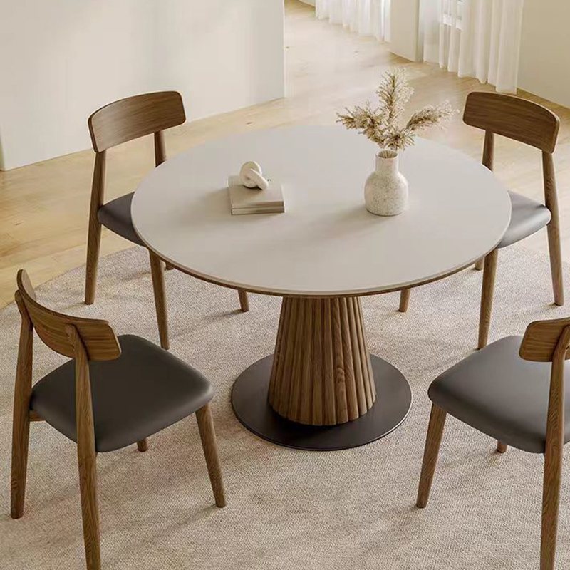 Solid Wood Rectangular Dining Table with Creative Black Wabi-Sabi ...
