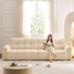 Luxury Modern High Quality Cream Sectional Sofa Set Cloud Living Room Furniture Soft Velvet Fabric Couches Home or Apartment Use