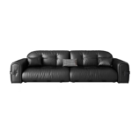 Italian Minimalist Black Genuine Leather Sofa with High-Elastic Sponge Filling, Luxury Living Room Sofa for Modern Home Spaces - Image 3