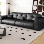 Italian Minimalist Black Genuine Leather Sofa with High-Elastic Sponge Filling, Luxury Living Room Sofa for Modern Home Spaces - Image 2