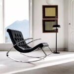 Black Leather Rocking Chair Modern Black Leather Rocking Chair with Metal Frame