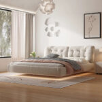 Bedroom Furniture King Size Bed Modern Luxury Up-holstered White Platform Wooden Queen Size Bed