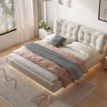 Bedroom Furniture King Size Bed Modern Luxury Up-holstered White Platform Wooden Queen Size Bed - Image 3
