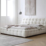 Modern Fabric Bed Upholstered Cream White Cloud Bed Set Furniture Bedroom Latest Designer High Quality Wooden King Bed - Image 4