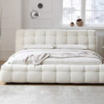 Modern Fabric Bed Upholstered Cream White Cloud Bed Set Furniture Bedroom Latest Designer High Quality Wooden King Bed - Image 3