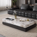 Modern Design Living Room Black Slate Top Coffee Table Luxury Rectangle Low Plinth Marble Coffee Side Table - Image 3