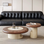 Round Coffee Table Set with Walnut - Veneered Top Wood Pedestal for Living Room Cozy Decor Coffee Table - Image 3