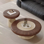 Round Coffee Table Set with Walnut - Veneered Top Wood Pedestal for Living Room Cozy Decor Coffee Table - Image 2