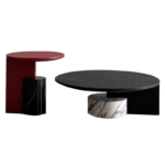 High-end Circular Nested Coffee Table with Red Cylinder and Marble Decorative Legs Suitable for Villa Apartments