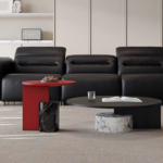 High-end Circular Nested Coffee Table with Red Cylinder and Marble Decorative Legs Suitable for Villa Apartments - Image 3