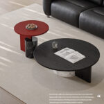 High-end Circular Nested Coffee Table with Red Cylinder and Marble Decorative Legs Suitable for Villa Apartments - Image 2