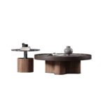 Luxury Wooden Living Room Furniture Black Oak Round Stone Top Nesting Coffee Table - Image 5