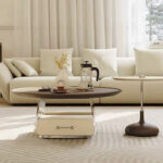 Minimalist Design Suspended Coffee Table Durable Easy-to-clean Frame Modern Cream Style for Small Living Rooms Home - Image 3