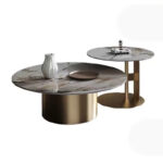 Luxury Creative Designer Elegant Living Room Coffee Table Round Modern Stone Center Table with Stainless Steel Home Furniture