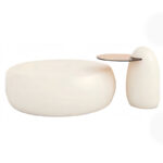 Modern Minimalist White Coffee Table Glass Topped Side Table Stylish Living Room Table Functional Round Table Cream