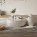 Modern Minimalist White Coffee Table Glass Topped Side Table Stylish Living Room Table Functional Round Table Cream - Image 3