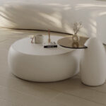 Modern Minimalist White Coffee Table Glass Topped Side Table Stylish Living Room Table Functional Round Table Cream - Image 2