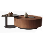 Modern Luxury Wooden Round Coffee Table Set for Living Room Multifunction with Drawers Extendable Furniture Design