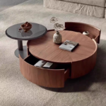 Modern Luxury Wooden Round Coffee Table Set for Living Room Multifunction with Drawers Extendable Furniture Design - Image 2