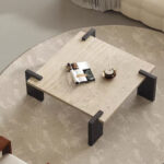 High-End Scandinavian Solid Wood Natural Travertine Square Coffee Table for Living Room for Small Home or Apartment - Image 3