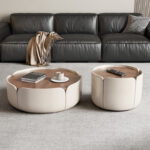 Modern Luxury Wooden Low Round Coffee Table Set Living Room Multifunction Casual Home Drawers Furniture Design Unique Newest