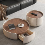 Modern Luxury Wooden Low Round Coffee Table Set Living Room Multifunction Casual Home Drawers Furniture Design Unique Newest - Image 2