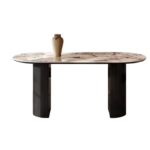 Modern Nordic Design Honed Surface Rose Calacatta Viola Natural Marble Dining Table Oval with Black Solid Wood Legs - Image 4