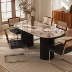 Modern Nordic Design Honed Surface Rose Calacatta Viola Natural Marble Dining Table Oval with Black Solid Wood Legs - Image 3