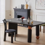 Solid Wood Rectangular Dining Table with Creative Black Wabi-Sabi Vintage Style Minimalist Design for Dining Rooms