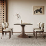 Modern Vintage Style Walnut Color Dining Table Chair Set Solid Wood Rock Slab Rectangular Simple Design for Small Restaurants