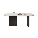 Modern Mid-Century Style Black Oval Dining Table with Metal Frame and Slate Top Chair Combo for Living Room - Image 4