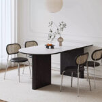 Modern Mid-Century Style Black Oval Dining Table with Metal Frame and Slate Top Chair Combo for Living Room - Image 3