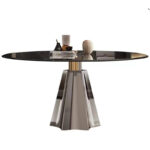 Modern Luxury Tempered Glass Polished Stainless Steel Round Dining Table Set - Image 4