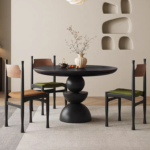 Vintage White Solid Wood Dining Table American Oak Carved Round Dining Table for Six People Custom Dining Table