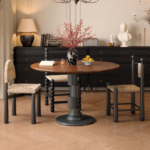 Bamboo Round Dining Table Set Metal Legs Portable 10+ Seater Modern Luxury Resin Top Dining Room Furniture