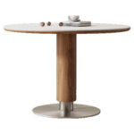 Modern Style Small Household Circular Dining Table Solid Wood Wind Tunnel Stone Rock Board Simple Wooden for Home Furniture - Image 4