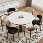 Modern Style Small Household Circular Dining Table Solid Wood Wind Tunnel Stone Rock Board Simple Wooden for Home Furniture - Image 3