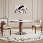 Modern Style Small Household Circular Dining Table Solid Wood Wind Tunnel Stone Rock Board Simple Wooden for Home Furniture