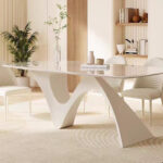 Italian Style High Quality White Stainless Steel Dining Room Dining Tables Marble Sintered Stone Top Table - Image 3