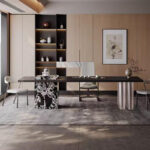 Solid Wood Top Modern Rectangle Dining Table Elegant Marble Legs Spacious Design Eco-Friendly 6 Seater Dining Room Furniture