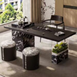 Balcony Tea Set Solid Wood Sintered Stone Table with Chairs Compact Luxury Small Apartment