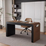 High Quality Metal Base Wood Office Workstation Office Desk 1.2m 1.4m 1.6m 1.8m Leather Office Table Escritorios De Oficina