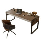 Italian Minimalist Modern Design High-end Saddle-leather Desk for Home Office - Image 4