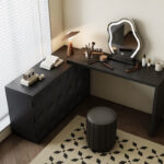 Modern Solid Wood Vanity Dressing Table Chest of Drawers Dresser Apartment Modern Bedroom Black Makeup Table Bedside Cabinet - Image 3