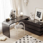 Luxury Retractable Dressing Table with Six Bucket Cabinet Storage and Mirror Solid Wood Makeup Vanity for Bedroom - Image 3