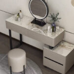 Luxury 3 Drawer White Vanity Dresser Furniture New Fashion Bedroom LED Light Makeup Table With Mirror