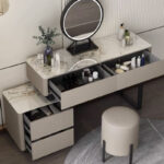 Luxury 3 Drawer White Vanity Dresser Furniture New Fashion Bedroom LED Light Makeup Table With Mirror - Image 2