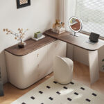 Vanity Smart Modern Simple Multi-functional Princess Dressing Table Side Cabinet Makeup Vanities With Mirror - Image 3