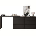 Modern Dressing Table Makeup Desk Integrated Bucket Cabinet Black Finish Lighted Mirror Stainless Steel Wall Mounted for Hotel