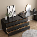 Modern Dressing Table Makeup Desk Integrated Bucket Cabinet Black Finish Lighted Mirror Stainless Steel Wall Mounted for Hotel - Image 2